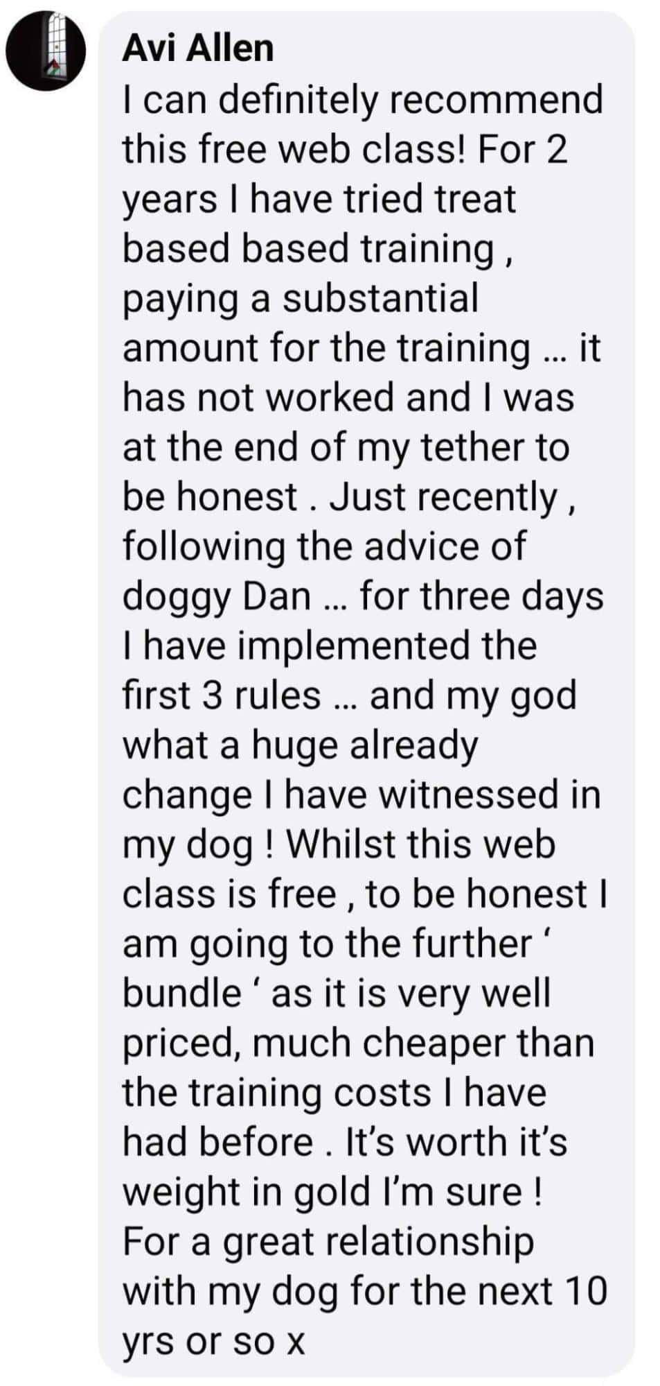 Avi's positive Doggy Dan testimonial