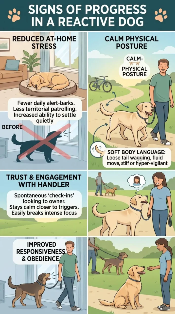 signs reactive dog is improving